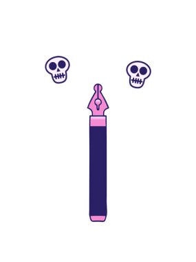 eğimli gölgeli mürekkep kaleminin dönen kafatası animasyonu