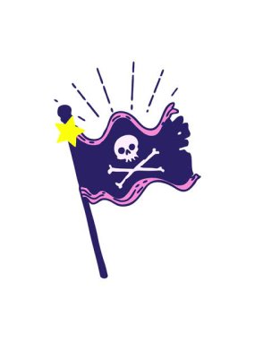 Parlayan yıldızlar, geleneksel dövme stili korsan bayrağı sallamanın animasyonunu etkiler.