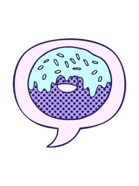 Çizgi roman tarzında konuşma baloncuğu olan çizgi film donutunun baskısı