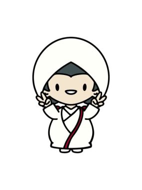 Geleneksel düğün kıyafetleri içinde Japon bir kadının kutlama animasyonunun baskısı.