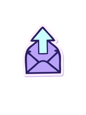 rise and float animation of sticker of a cute cartoon envelope with arrow