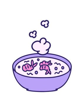 Buharda pişmiş Japon karidesinin hareketli animasyonu.