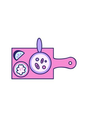 Tahta tabakta sergilenen Brezilya moqueca çizgi filminin dikkat çekici animasyonu