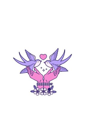 Dövme stili hareketli eller ve kırlangıçlar.