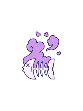 Çizgi roman stili garip karikatür ölü balık iskeletinin satış animasyonu