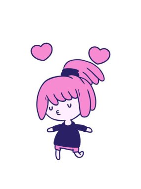 spinning hearts animation of cartoon illustration cute kawaii girl