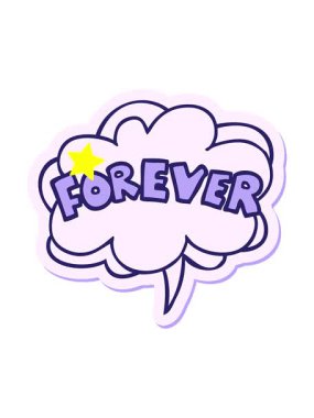 Parıldayan yıldızlar çizgi film kelimesinin animasyonunu sonsuza dek konuşma kabarcığı yapıştırmasıyla etkiler.