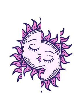 Parlayan güneşin ikonik dövme görüntüsünün bölünen hareketi.