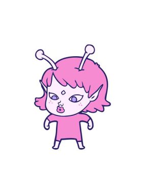 attention grabbing animation of pretty cartoon alien girl