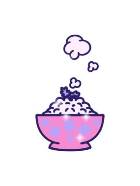 Buharda pişmiş pirincin desenli kasedeki ışıltı etkisi.