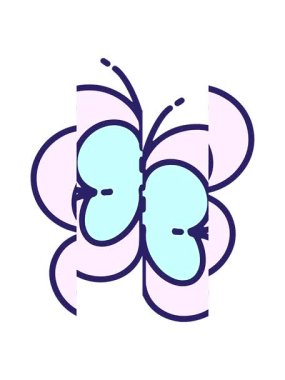 Basit, sevimli bir kelebeğin bölünmüş hareket animasyonu