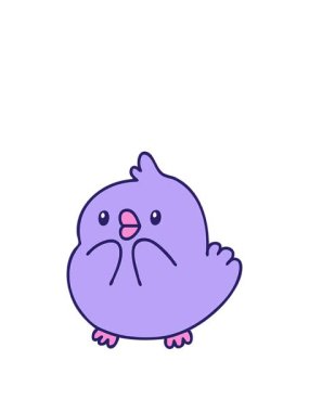 Sevimli bir yavru kuşun animasyonunu sergiliyordu. Şaşırmış görünüyordu.