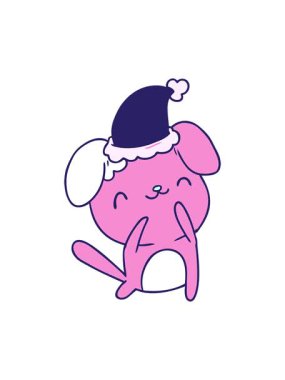 Kawaii köpeğinin Noel karikatürünü çizen el animasyonunun baskısı