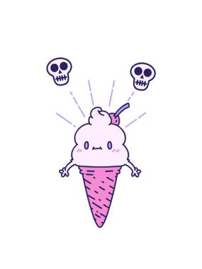 Geleneksel dövme stili dondurma karakterinin resimlerinin dönen kafatası animasyonu