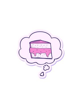 Düşünce baloncuklu çizgi film pastasının basılı etiketi gibi satış animasyonu