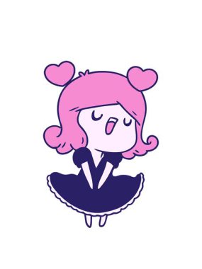 Şarkı söyleyen tatlı bir kawai kızının karikatür çiziminin dönen kalpleri.