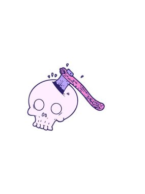 Kafatasındaki karikatür baltasının yatay titreşimli animasyonu