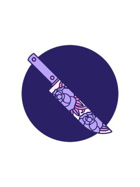 Yıldız patlaması etkisi simgesel dövme tarzı bir hançer ve çiçeğin canlandırması