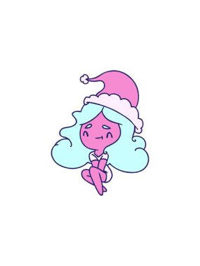 Kawaii kızının yılbaşı karikatürünün radyoaktif parlak animasyonu