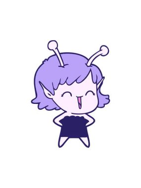 Uzaylı kızın gülüşünü gösteren bir çizgi film.