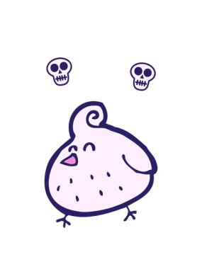 spinning skulls animation of cartoon cute bright bird