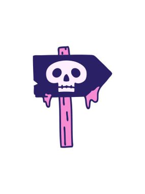 Dikkat çekici bir animasyon, kafatası olan ürkütücü bir cadılar bayramı tabelası.