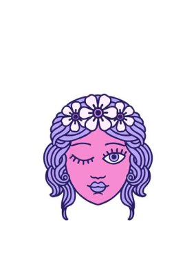 jumping motion animation of winking face tattoo style design