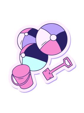El hareketli animasyon sticker karikatür karalama plaj topları kova ve kürek ile