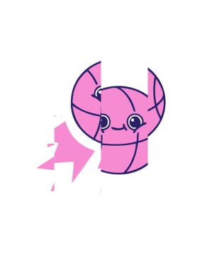 splitting motion animation of flat color retro cartoon of a basketball