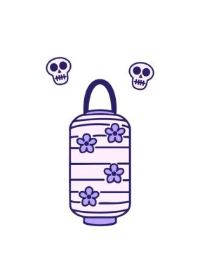 Japon kağıt fenerinin kafatası animasyonu çiçek desenli dizayn