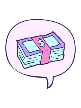 Konuşma baloncuğu ile çizgi film para yığınının hareketli animasyonu