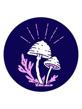 Dövme stili mantarların neon ışık efekti animasyonu