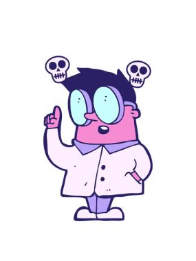 Çizgi film bilim adamının kafatası animasyonu