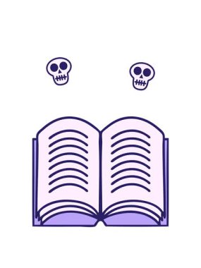 Açık bir kitabın sevimli karikatürlerinin kafatası animasyonları.