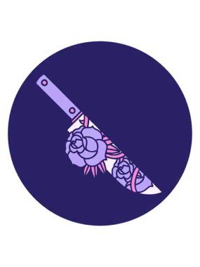 Bir hançer ve çiçeğin dövme stili görüntüsünün canlandırmasını göster