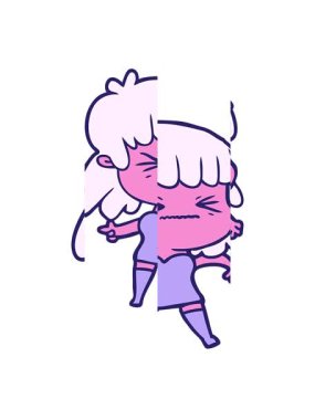 Neon renkli kadın çizgi filminin bölünmüş hareket animasyonu