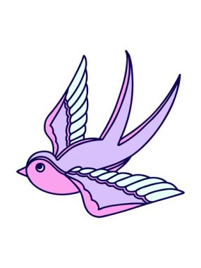 Dövmenin neon ışık efektleri geleneksel bir kırlangıç tarzında.