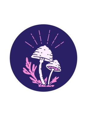 Dikkat çekici bir dövme stili mantar çizgi filmi.