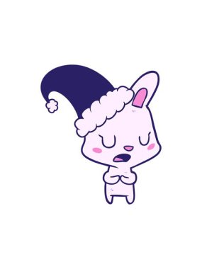 Noel şapkası takan çizgi film tavşanının canlandırması.