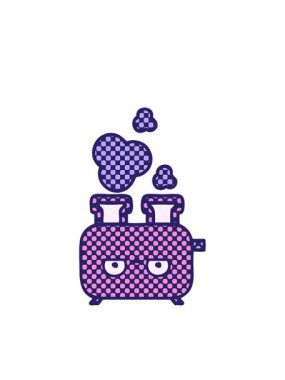 Yanıp sönen çizgisel çizgiler çizgi roman tarzı bir tost makinesinin çizgi filmi.