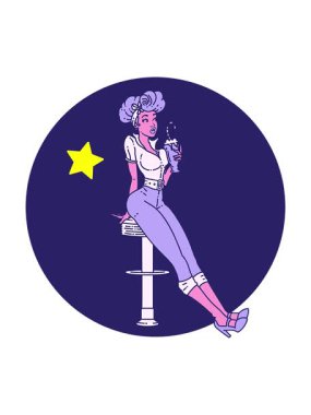 Parıldayan yıldızlar dövmenin animasyonunu geleneksel stiliyle milkshake içen bir kızın canlandırmasını etkiler.