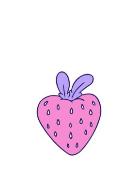 Zıplayan el animasyonu taze bir çileğin çizgi film karalaması