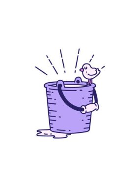 Geleneksel dövme stili kuşun bir kova suya tünemiş bir animasyonu.