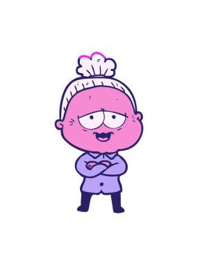 Çizgi filmdeki neşeli yaşlı bayanı canlandırın.