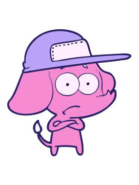 Çizgi filmin hareketli animasyonu. Güvenilmez fil, kamyoncu şapkası takıyor.