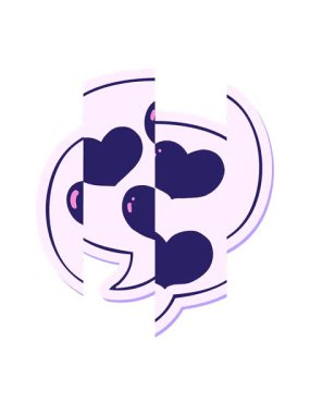 splitting motion animation of cartoon love hearts with speech bubble sticker