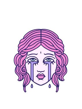 Dövmenin animasyonunu geleneksel kadın yüzü ağlamasıyla genişletiyor.