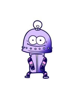 Ampul karikatür elementli mutlu karton robotun neon ışık efekti animasyonu