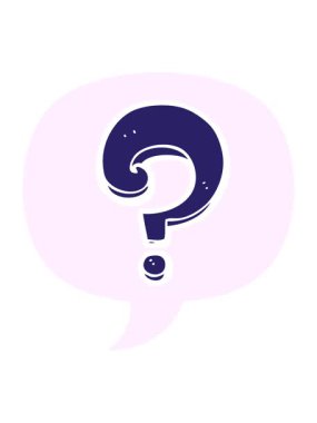 Çizgi film soru işaretinin eski tarz konuşma baloncuğu ile basınçlı canlandırması