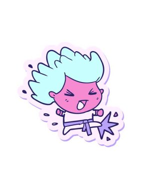 Karikatür tekmeleme karate şampiyonunun çıkartmasını canlandırın.